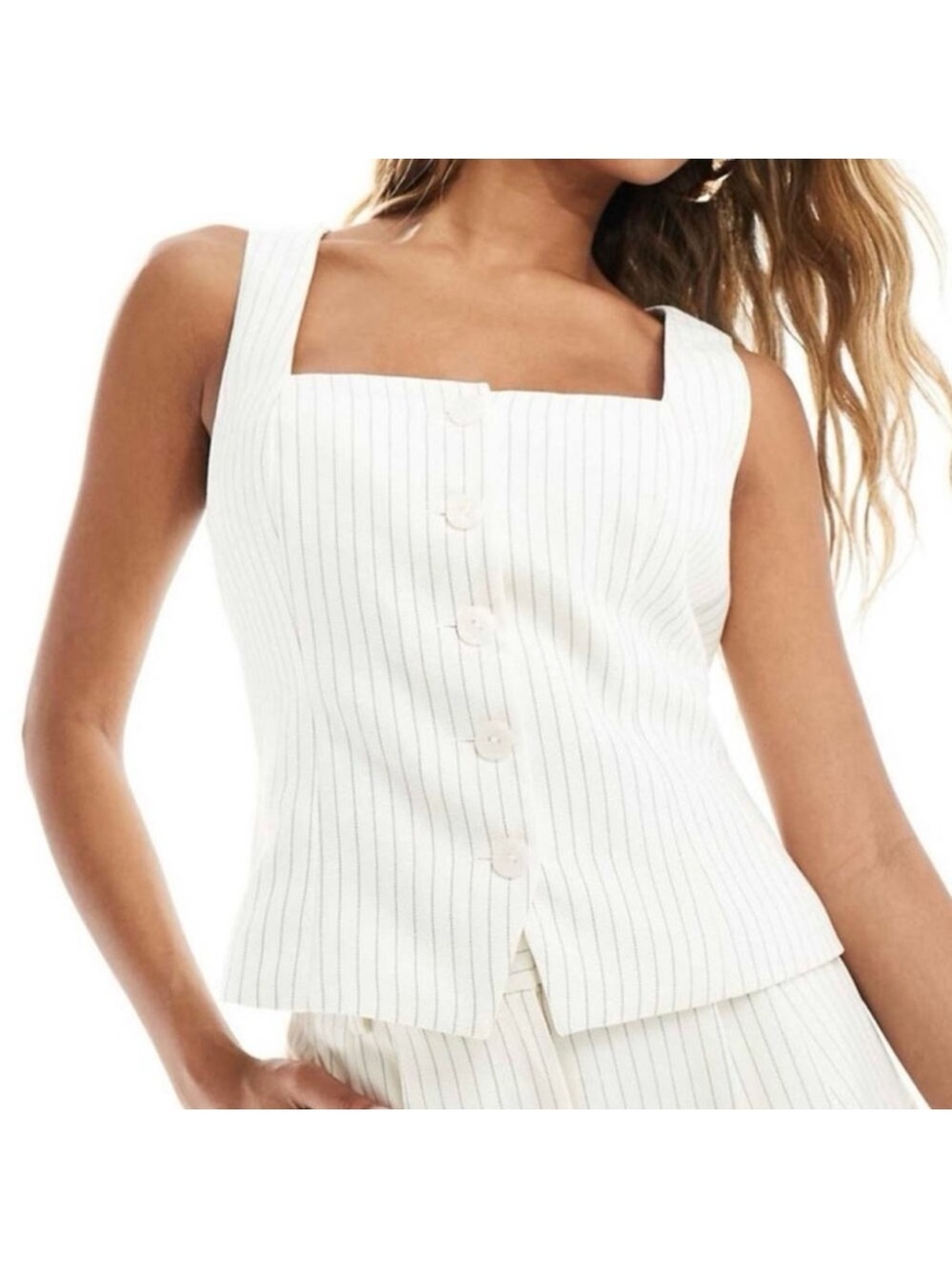 Abercrombie Mara Tailored Square Neck Pinstripe Vest Top Medium